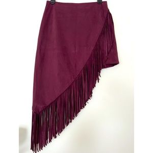 Faux Suede Fringe Skirt